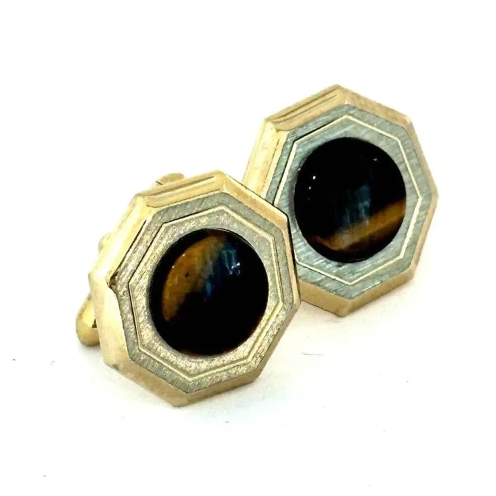 Vintage Goldtone Octagon Tigers Eye Cufflinks